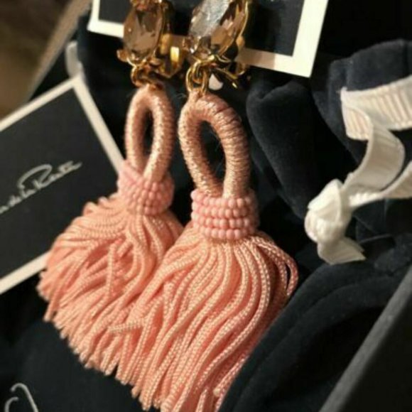 OSCAR DE LA RENTA Silk Tassel Drop CLIP EARRINGS